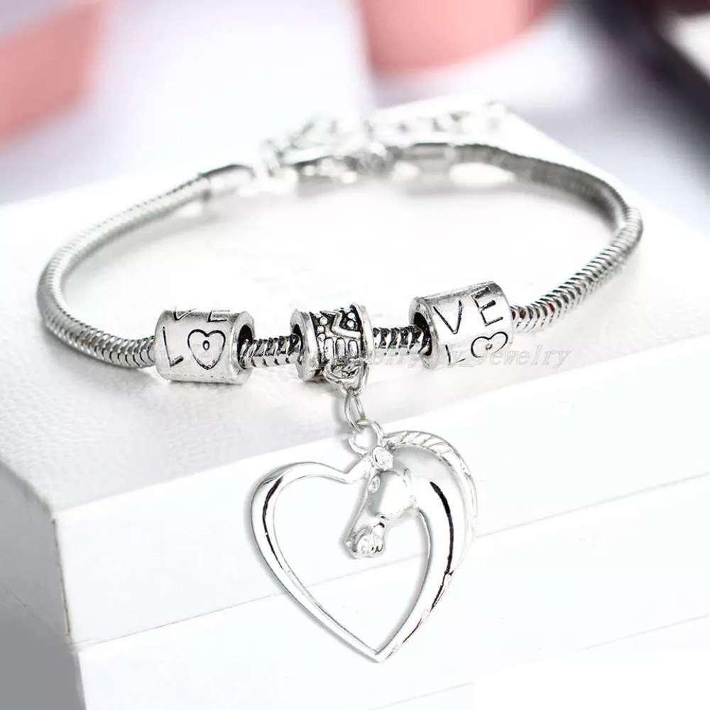 Love Horse Heart Charms Bracelet